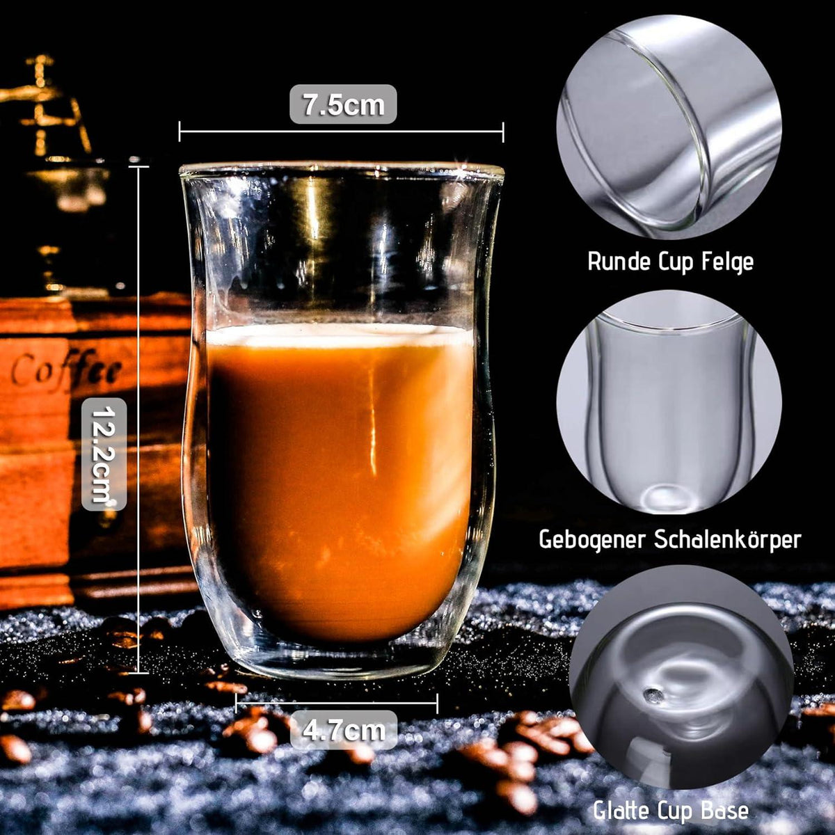 Doppelwandige Latte Macchiato Gläser Set 4x 350ml Thermo