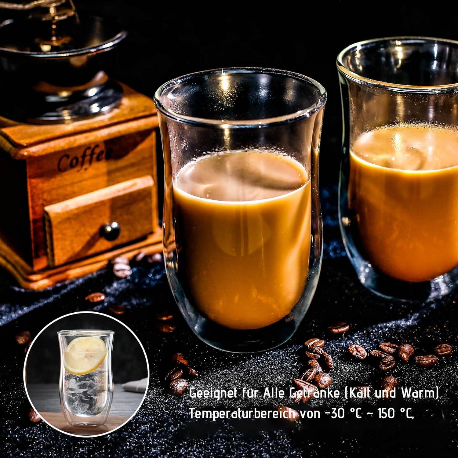 Latte Macchiato Gläser Doppelwandig 4er Set 350ml Thermo Cappuccino Tassen