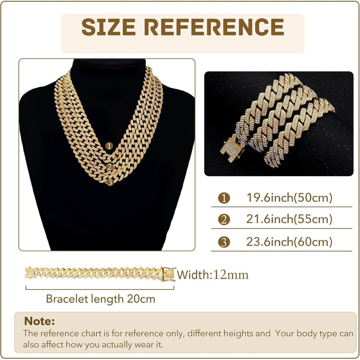 Kubanische Gliederkette 12mm Silber Gold mit Strass, 50-60cm
