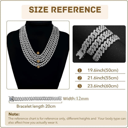 Kubanische Gliederkette 12mm Silber mit Strass, 50-60cm