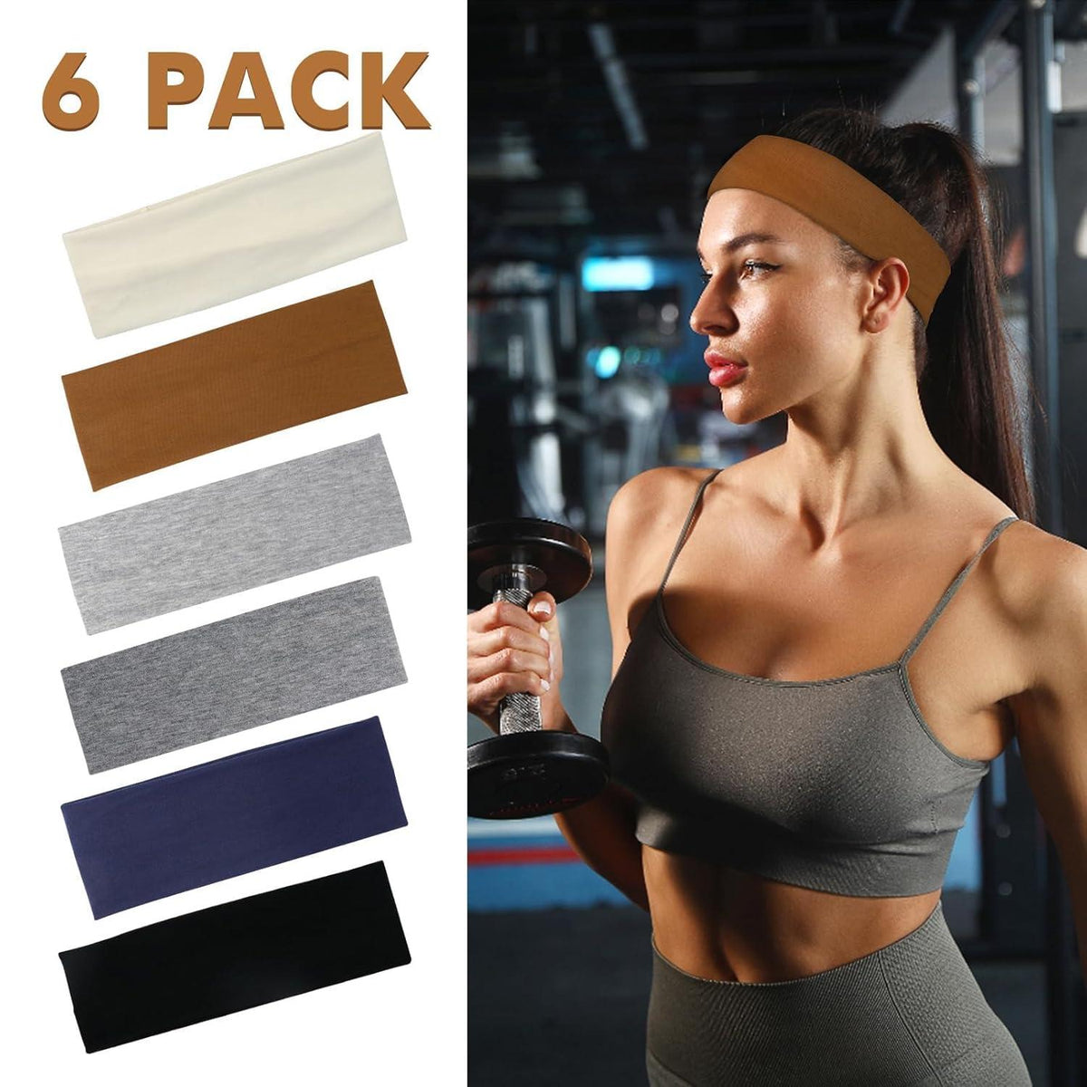 Yoga Stirnbänder Set, 6er Pack Damen Haarband rutschfest, Sport Headbands