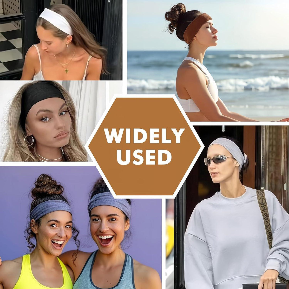 Yoga Headbands 6er Pack Damen Stretchy Cotton Haarbänder Sweatband rutschfest
