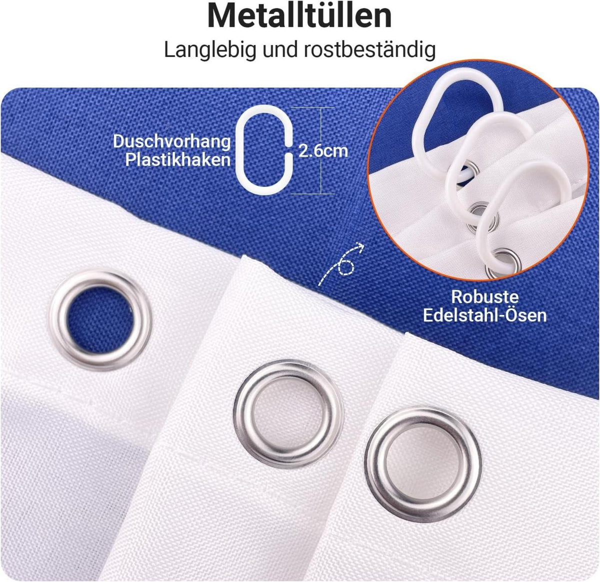 Duschvorhang 150x180cm Blaues Segel Antischimmel Wasserabweisend Polyester mit Ösen