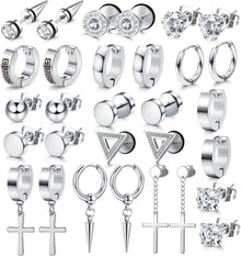15er Set Schwarze & Silberne Zirkonia Ohrstecker für Herren