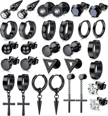 Ohrringe Herren Edelstahl Zirkonia Set Creolen Hypoallergen Kreuz