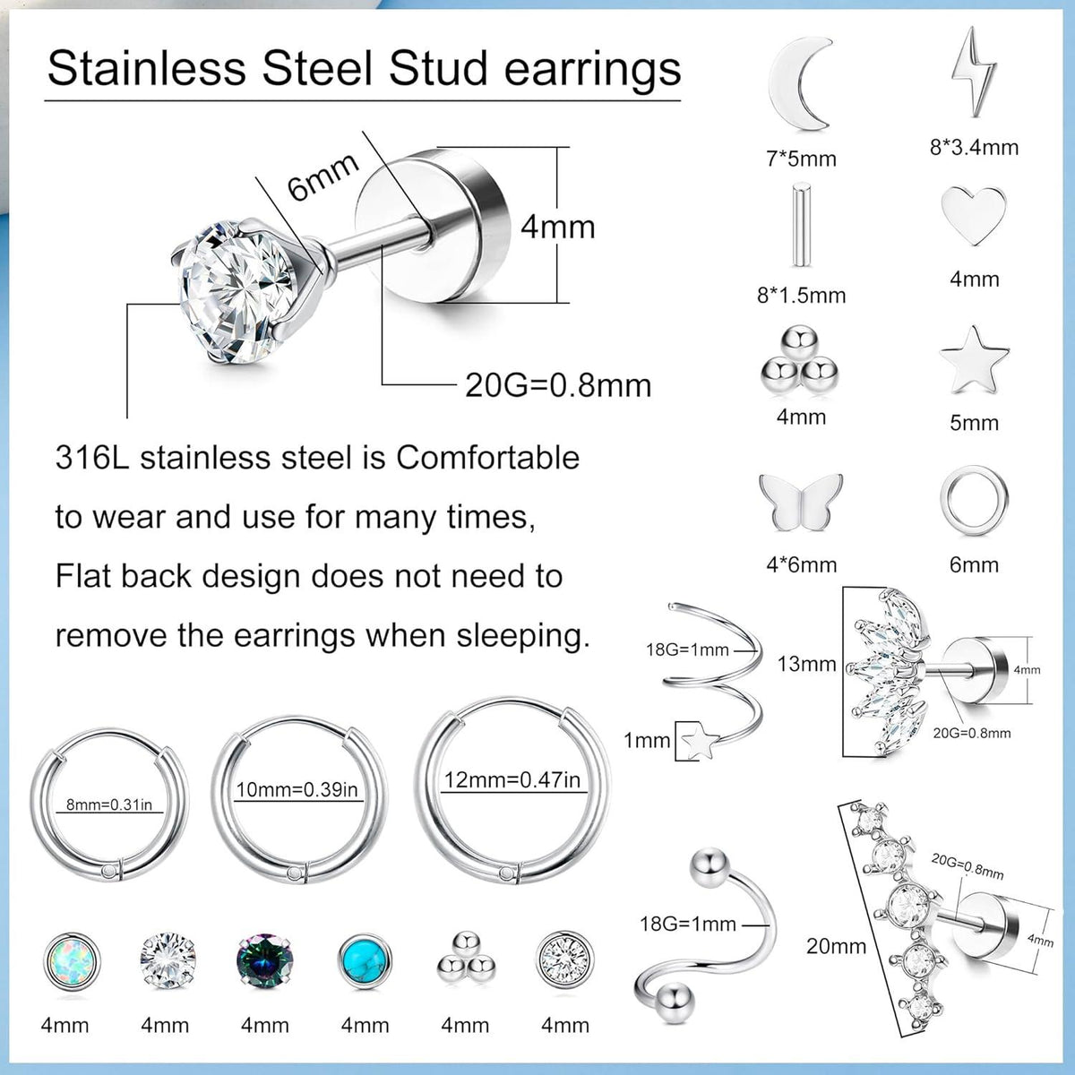 Chirurgenstahl Damen Ohrringe Set Helix Piercing Ohrstecker