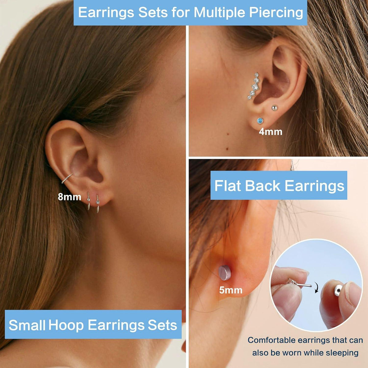 19 Paar Kleine Ohrringe Chirurgenstahl Damen Helix Piercings Set