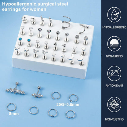 19 Paar Kleine Ohrringe Chirurgenstahl Damen Helix Piercings Set