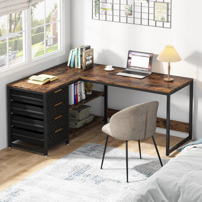 L-förmiger Schreibtisch mit Schubladen – Eckschreibtisch für Büro & Home Office