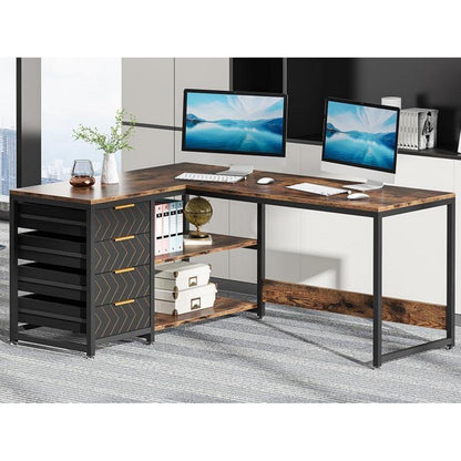 L-förmiger Schreibtisch mit Schubladen – Eckschreibtisch für Büro & Home Office