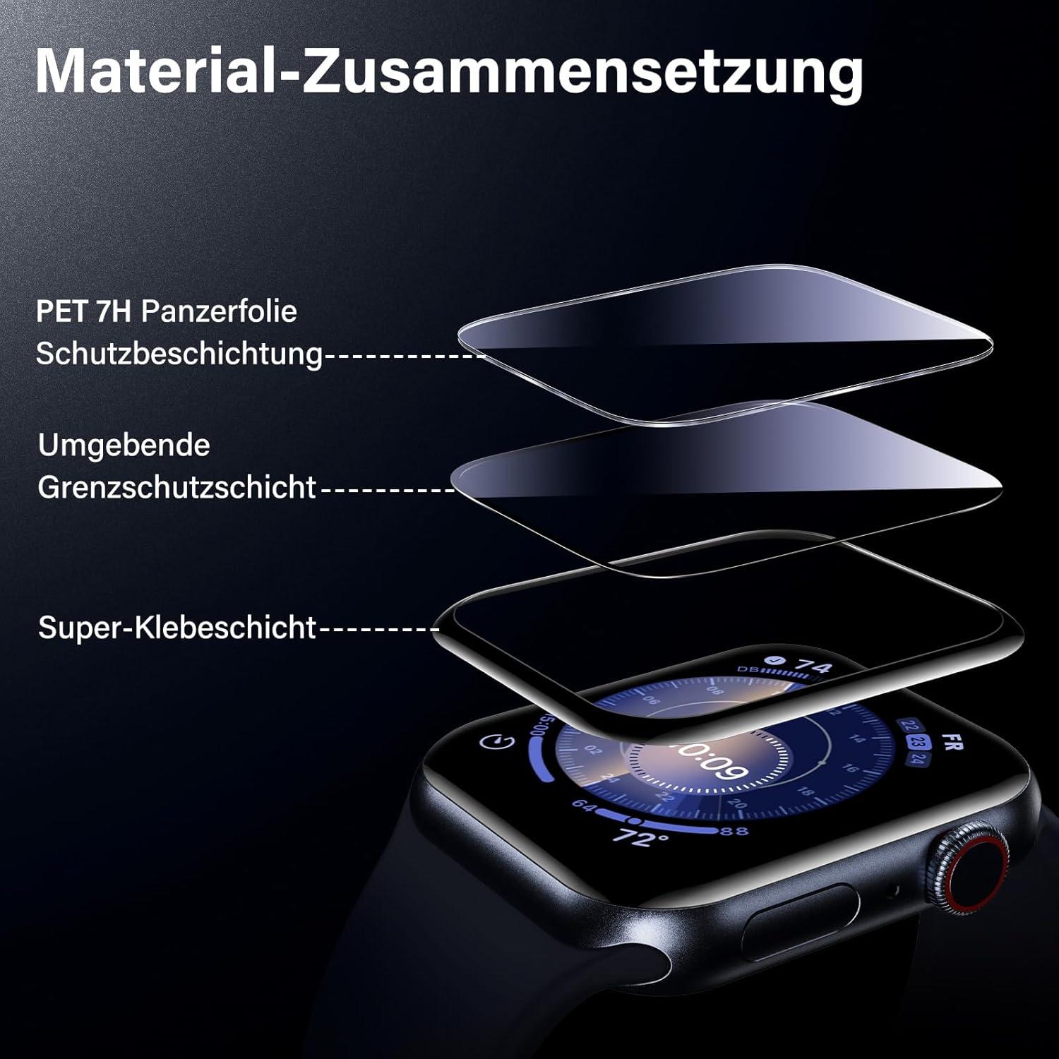2x Panzerfolie für Apple Watch 45mm - 7H Schutzfolie & Klarheit