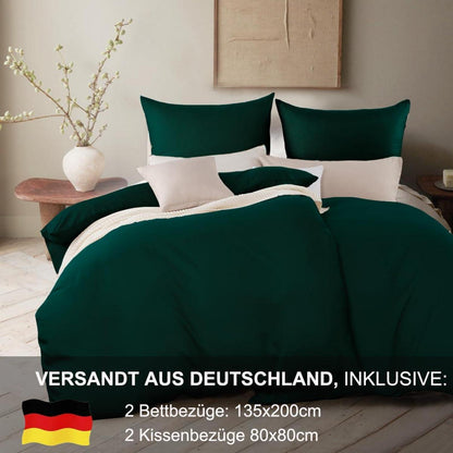 Bettwäsche 135x200 Grün 4tlg Set Mikrofaser Reißverschluss