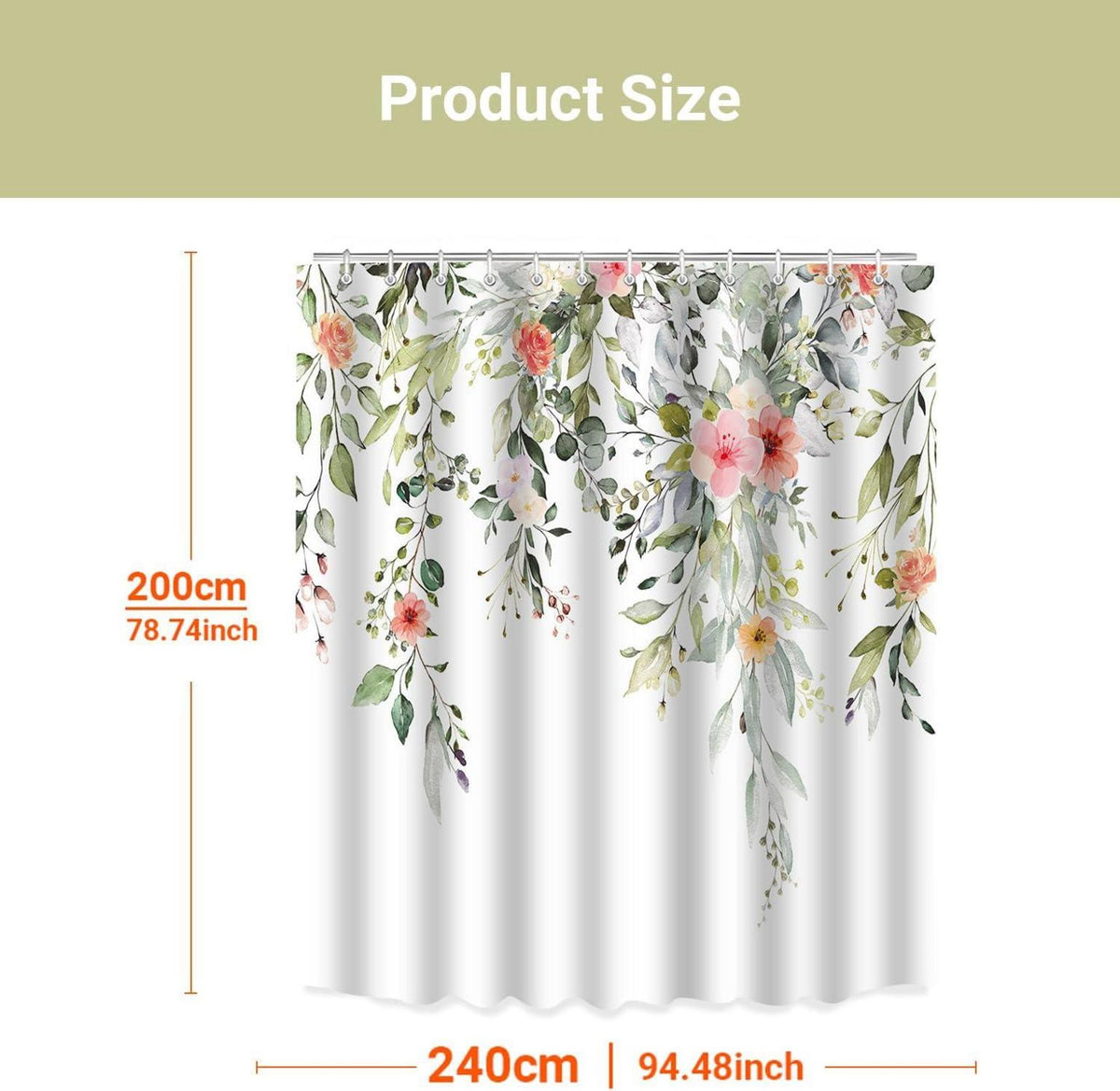 Duschvorhang 240x200cm Rote Blume Textil Wasserabweisend Waschbar mit