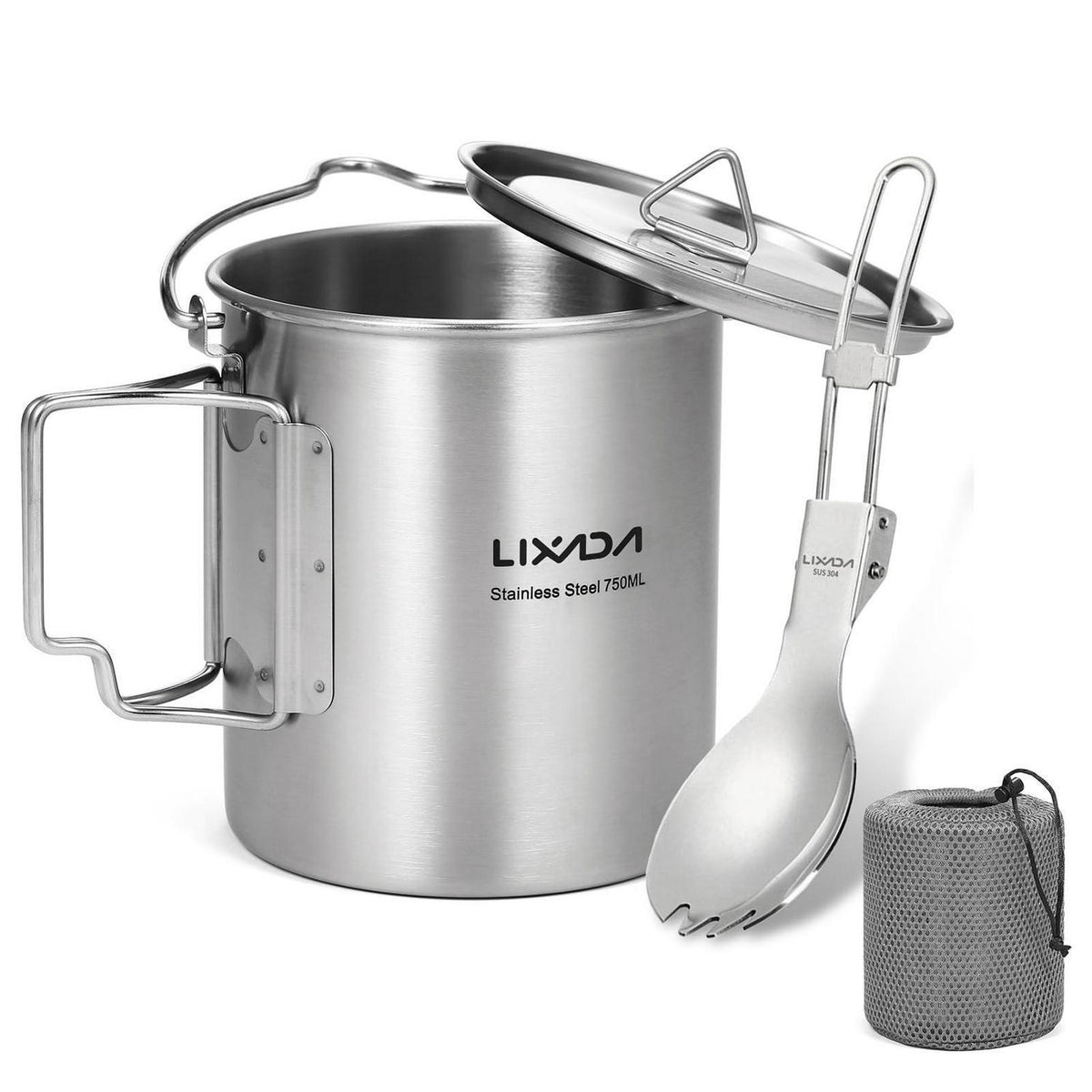 750ml Camping Topf Edelstahl mit Löffel & Deckel