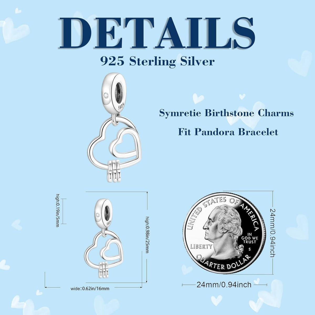 925 Sterling Silber Herz Charm Anhänger Europäische