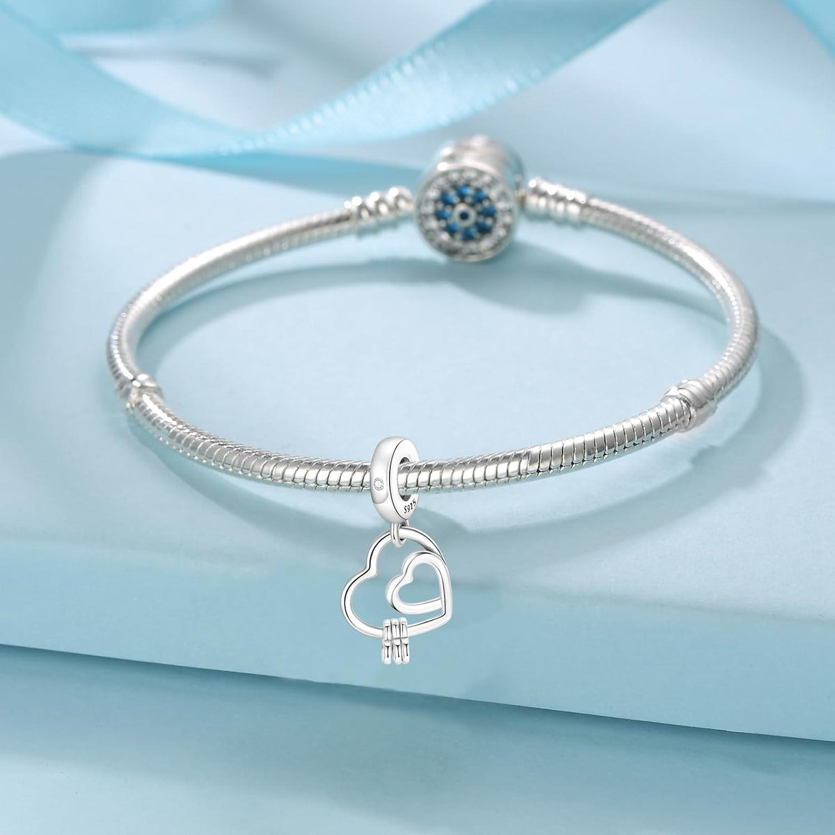 Suoye 925 Sterling Silber Herz Charm Anhänger für Armband Halskette Love Bead