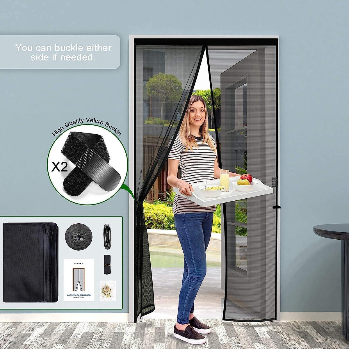Fliegengitter Tür Magnet 90x190cm Schwarz - Insektenschutz