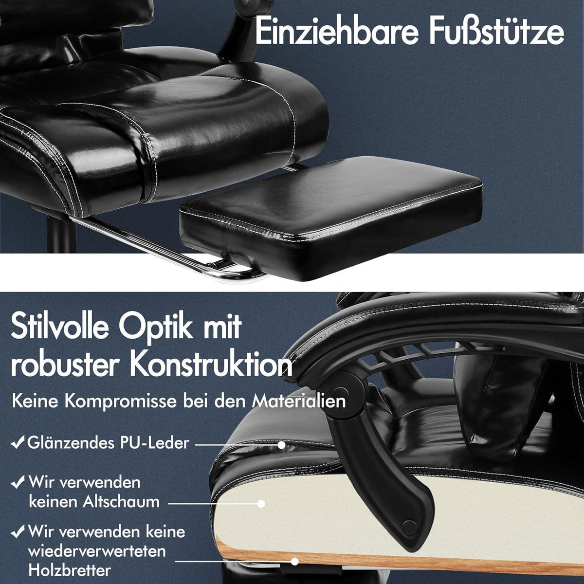 ALFORDSON Bürostuhl Hochlehner 150° Liegeposition Schwarz Boss