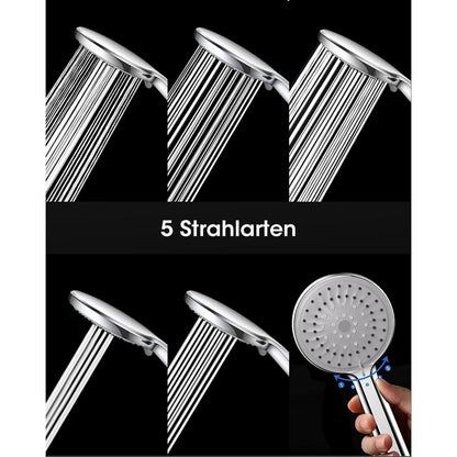 Wassersparender Duschkopf mit 5 Strahlarten – Chrom
