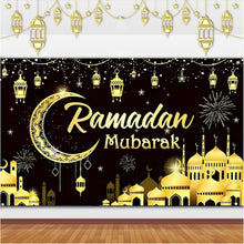 Ramadan Eid Deko Banner goldene Girlande schwarz-goldener Hintergrund