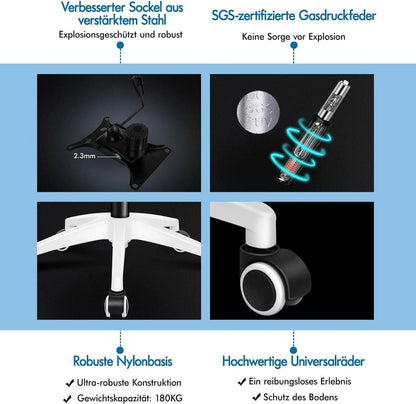 Ergonomischer Bürostuhl mit Lordosenstütze, neigbar, Armlehne, Weiß/Grau