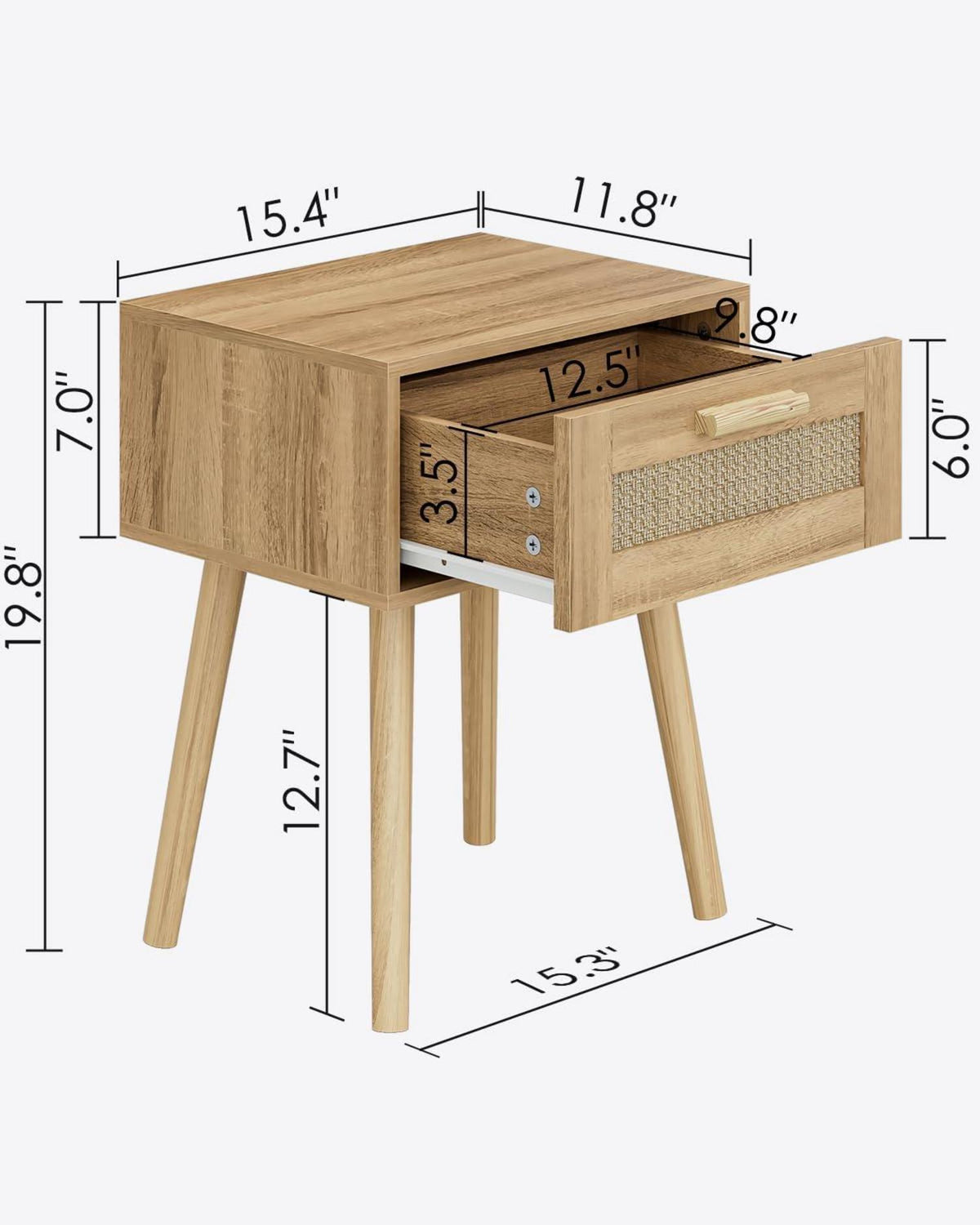 Nachttisch Rattan mit Schublade Holzbeine Schlafzimmer