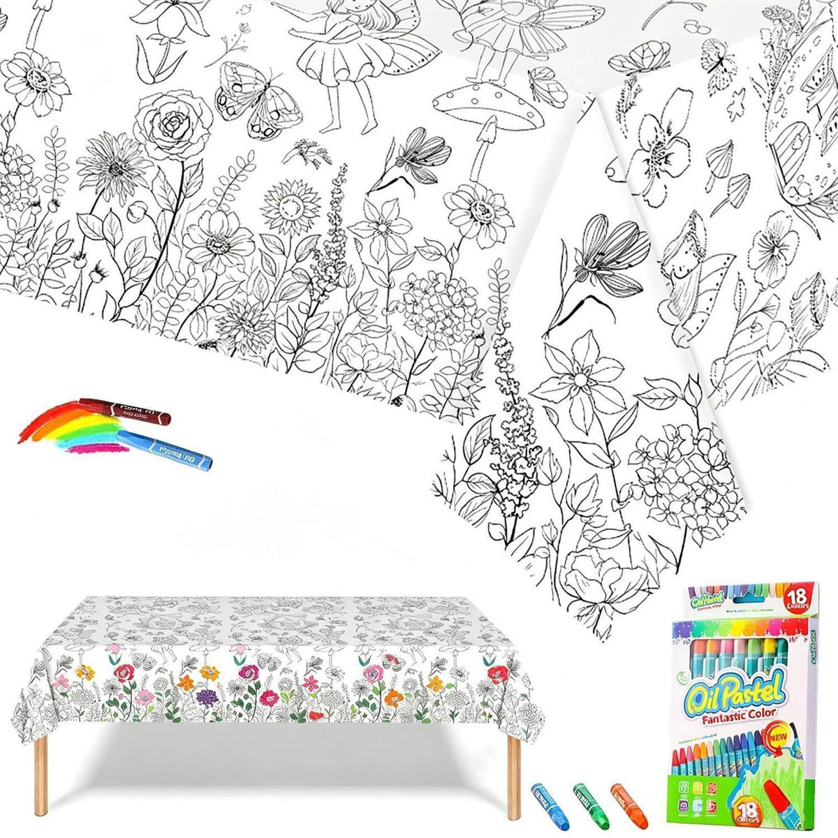 Riesige Ausmaltischdecke Kinder mit 18 Stiften – Schmetterling