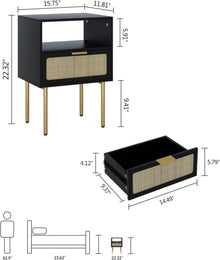 HEYZOEY Rattan Nachttisch mit Schublade, schwarzer