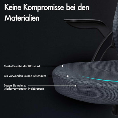 Ergonomischer Bürostuhl mit Lordosenstütze, neigbar, Armlehne, Grau