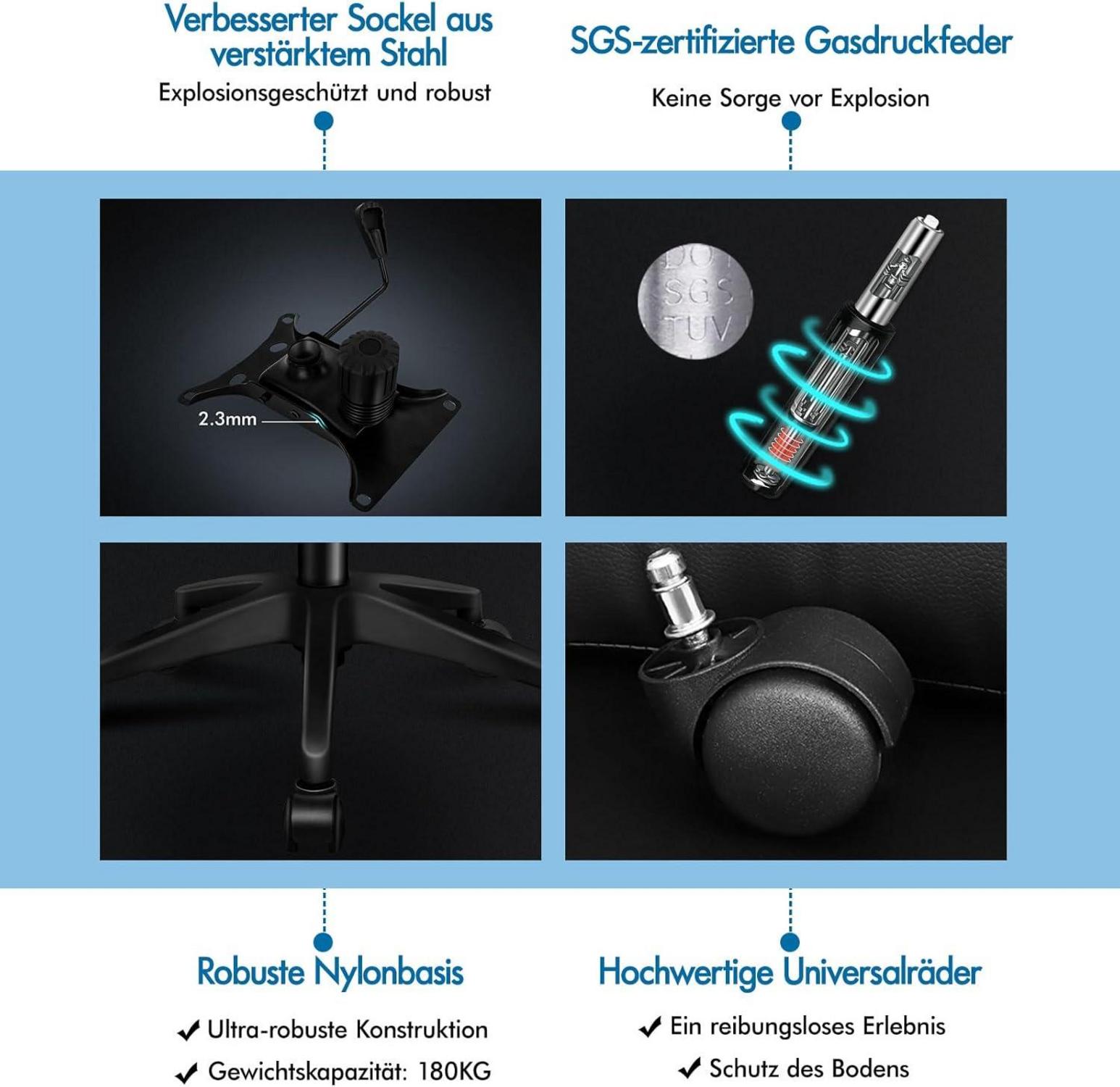 ALFORDSON Ergonomischer Bürostuhl Grau mit Lordosenstütze