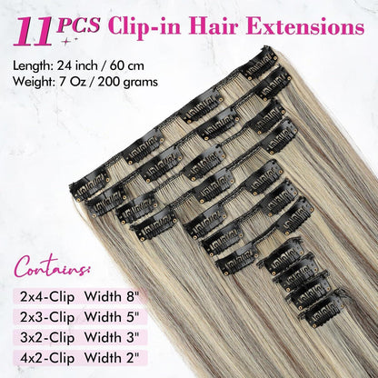 Clip-in Haarverlängerung Aschbraun mit Platinblond 61cm