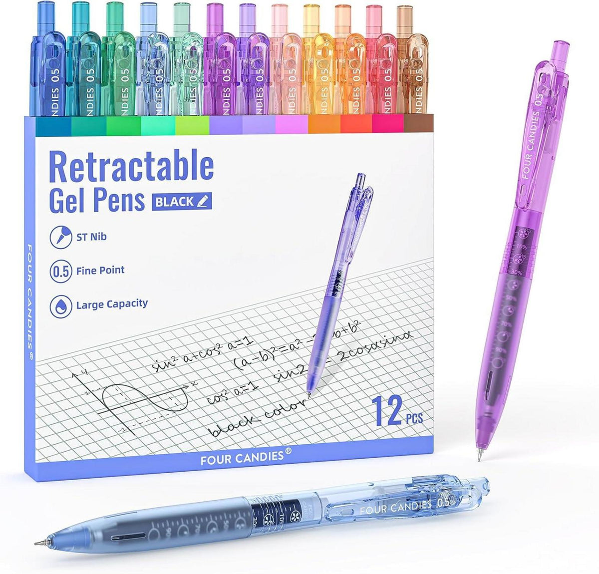 12er Pack Schwarze Tinte Gelstift Set 0,5mm retractable Gelstifte