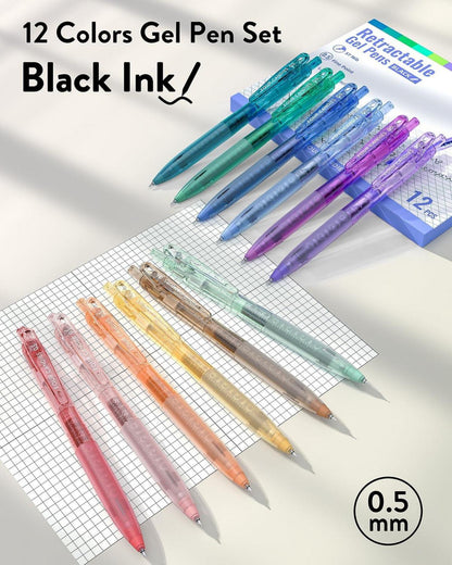 12er Pack schwarze Tinte, schnell trocknender Gelstift, 0,5