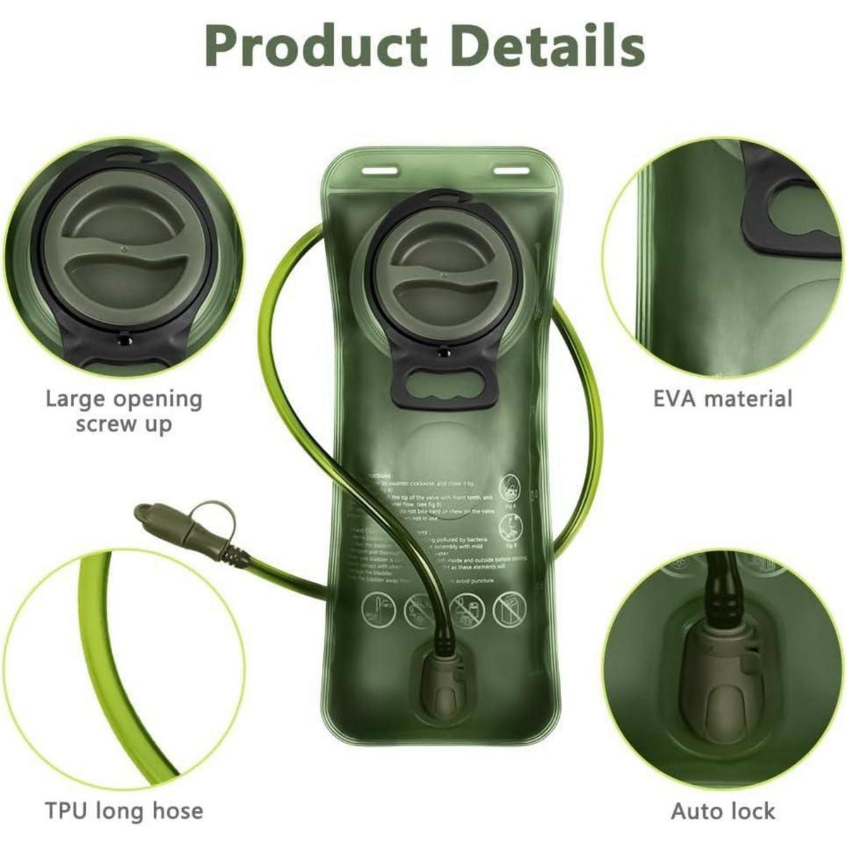 Trinkblase 2L für Rucksack, BPA-frei, auslaufsicher, Grün