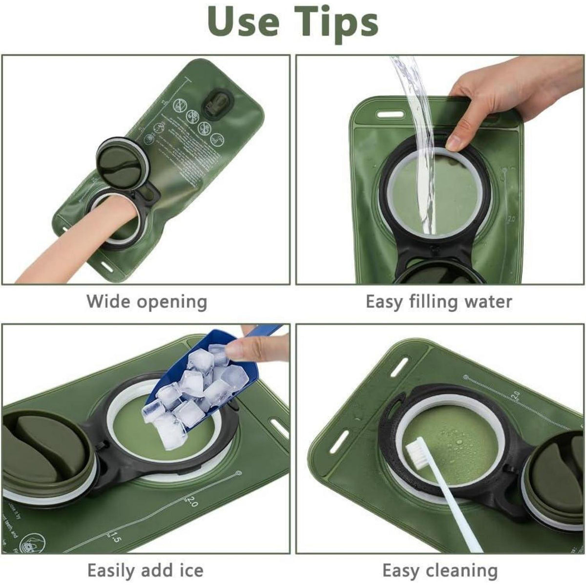 Trinkblase 2L für Rucksack, BPA-frei, auslaufsicher, Grün