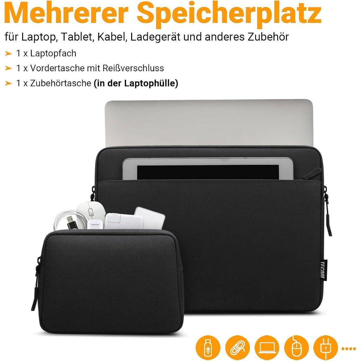 Notebooktasche 13,3-14 Zoll mit 4-Schicht-Schutz, Schwarz