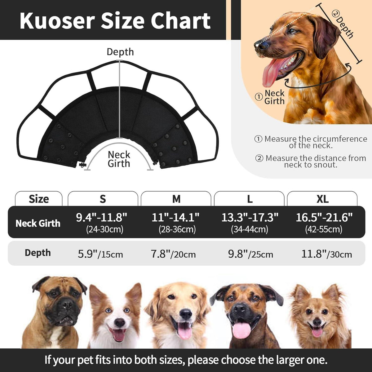 Kuoser Halskrause Hund Weich Leckschutz Schwarz L(L Nacken