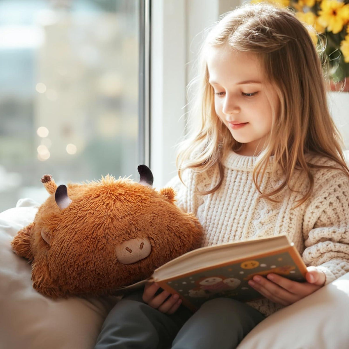 Hochlandrind Kuscheltier Plüschkissen 33 cm – Weiches Geschenk für Kinder