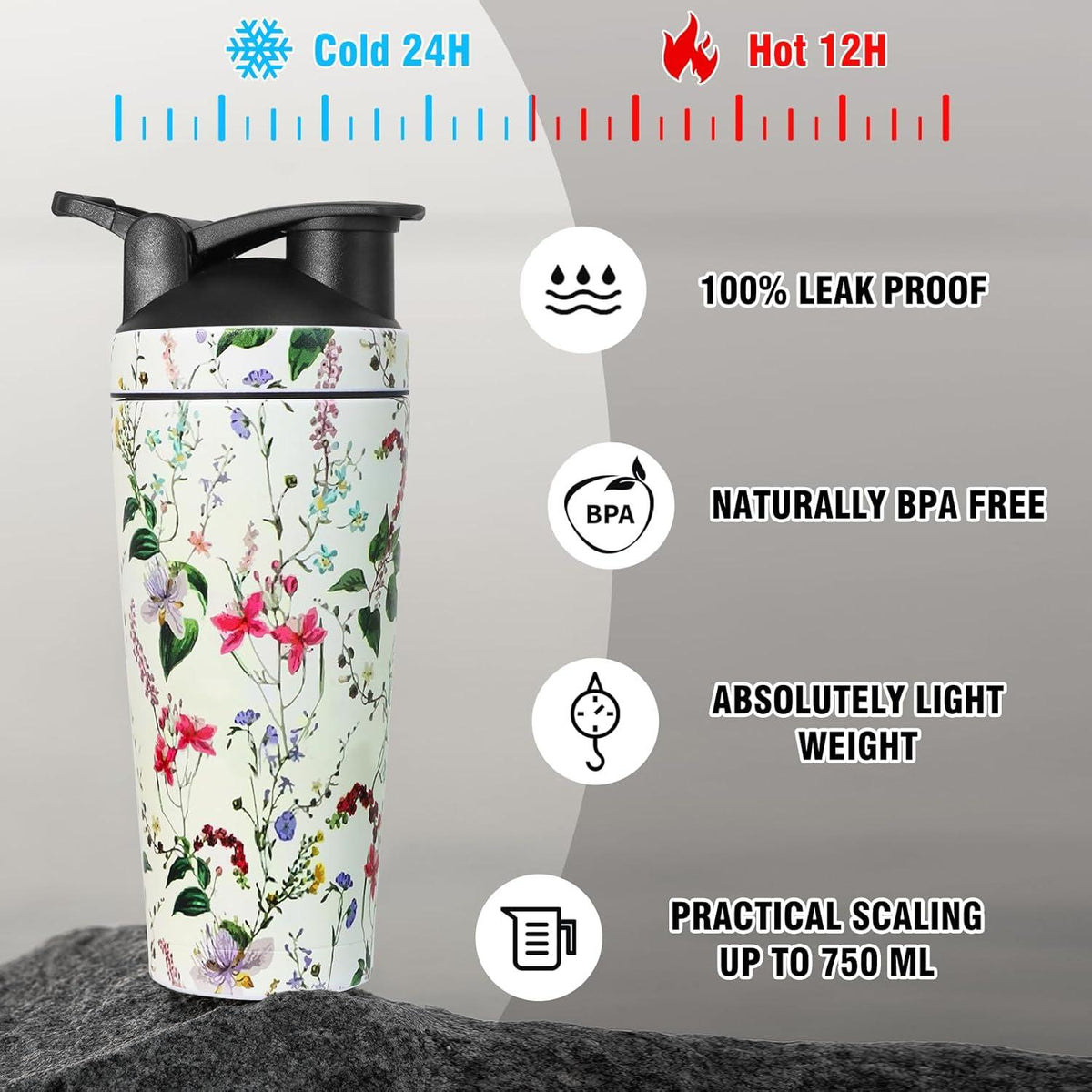 Edelstahl Protein Shaker 750ml Isoliert für Eiweiß Shakes