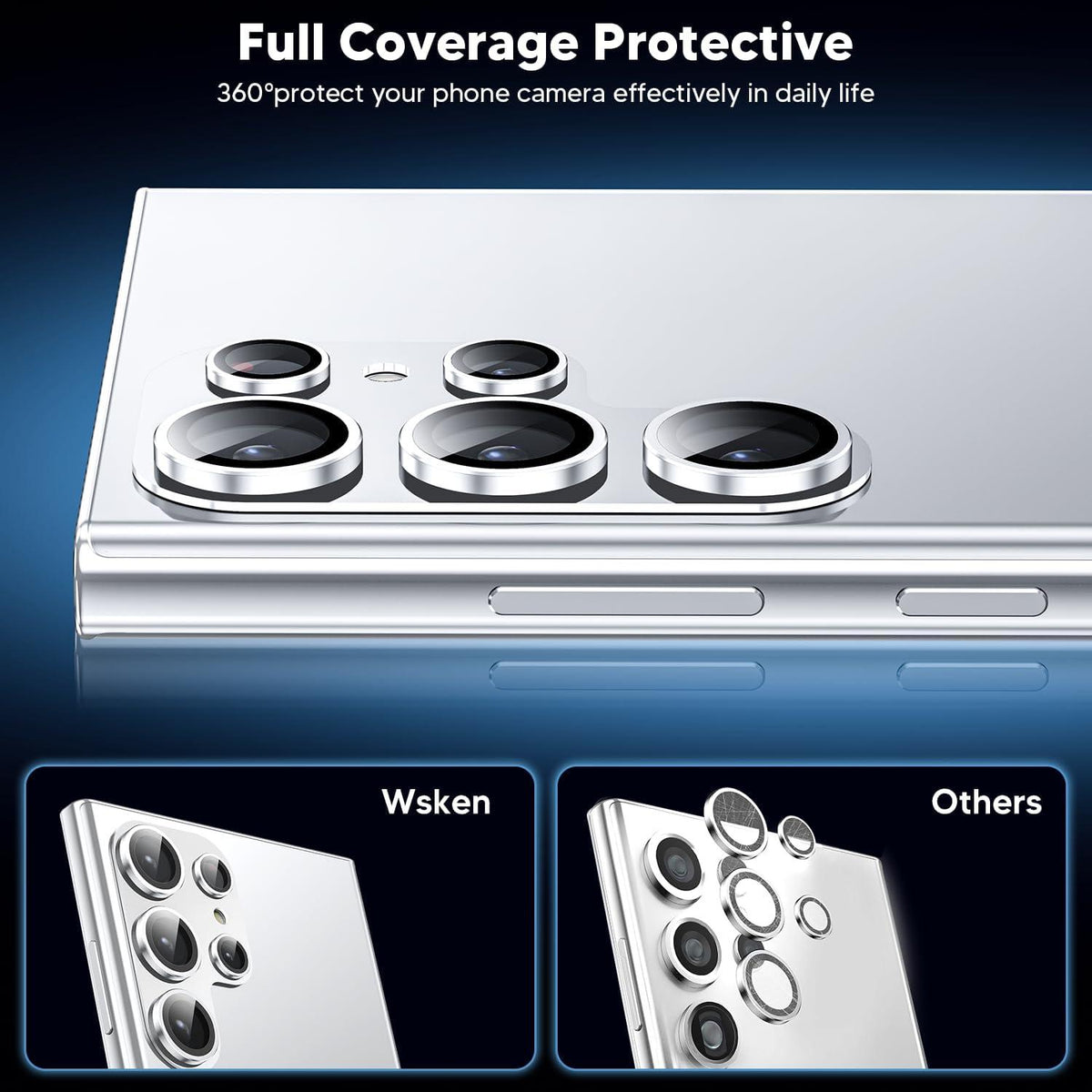 Samsung Galaxy S24 Ultra 5G Kamera Schutzglas 9H Härte HD Metallglas Silber