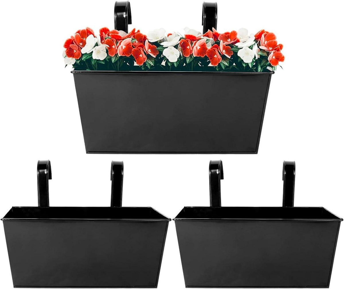 3er Set Hängende Metall Blumentöpfe Schwarz 30.5cm