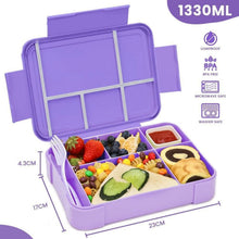 Kinder Brotdose mit 6 Fächern, auslaufsicher, inkl. Besteckset, Lila