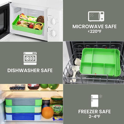 Bugucat Brotdose Kinder Bento Box Auslaufsicher 1330ML Lunchbox mit 6 Fächern Besteckset