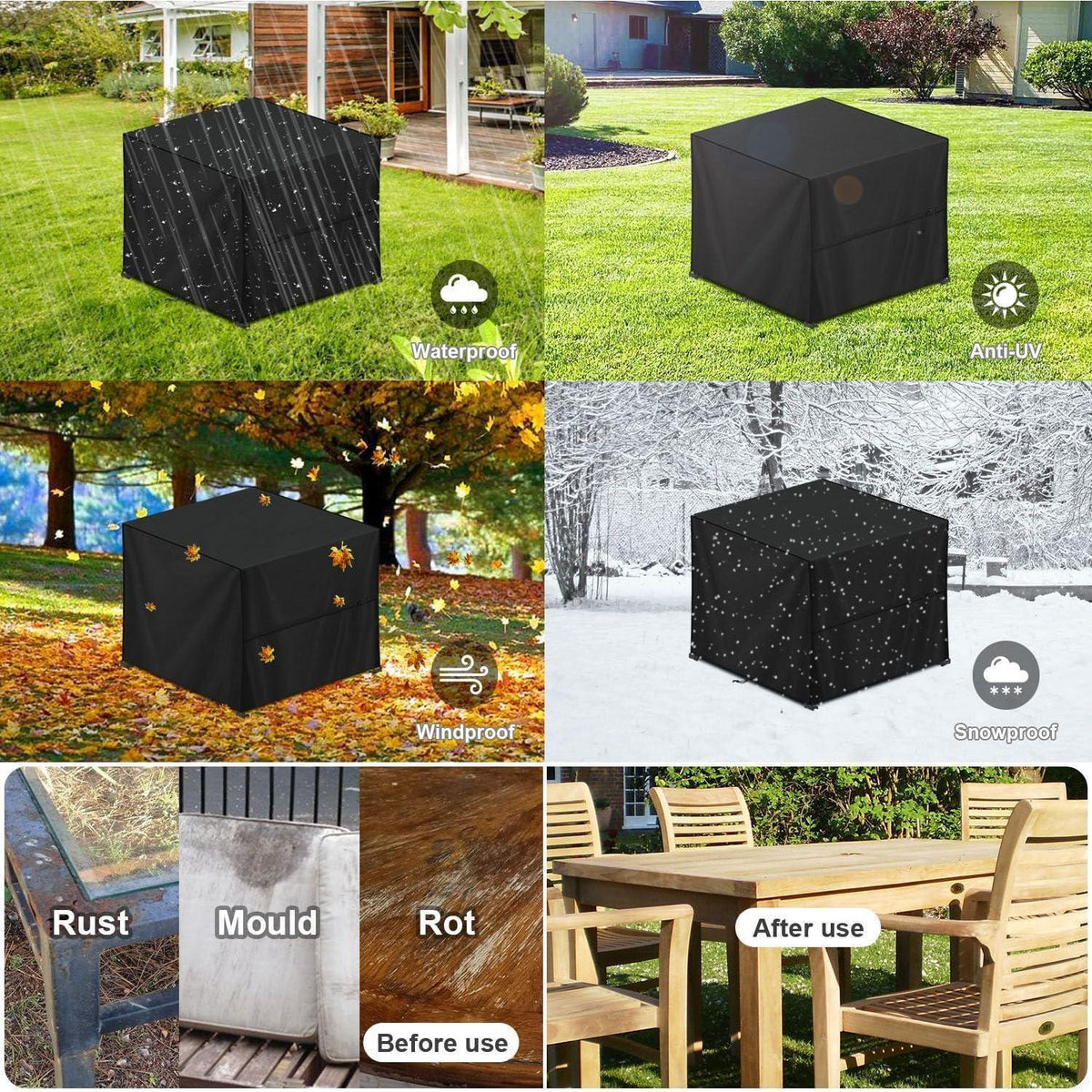 Quadratische Gartenmöbel Abdeckhaube 80x80x80cm Wasserdicht Oxford 420D