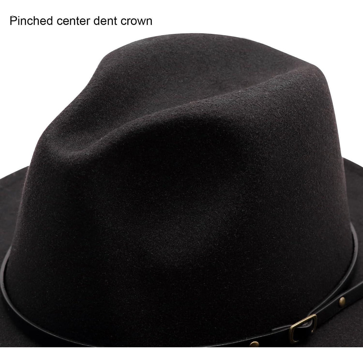 Damen Fedora Hut mit breiter Krempe & Gürtelschnalle - Schwarz M