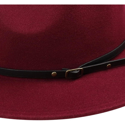 Damen Fedora Hut mit breiter Krempe Burgundy M