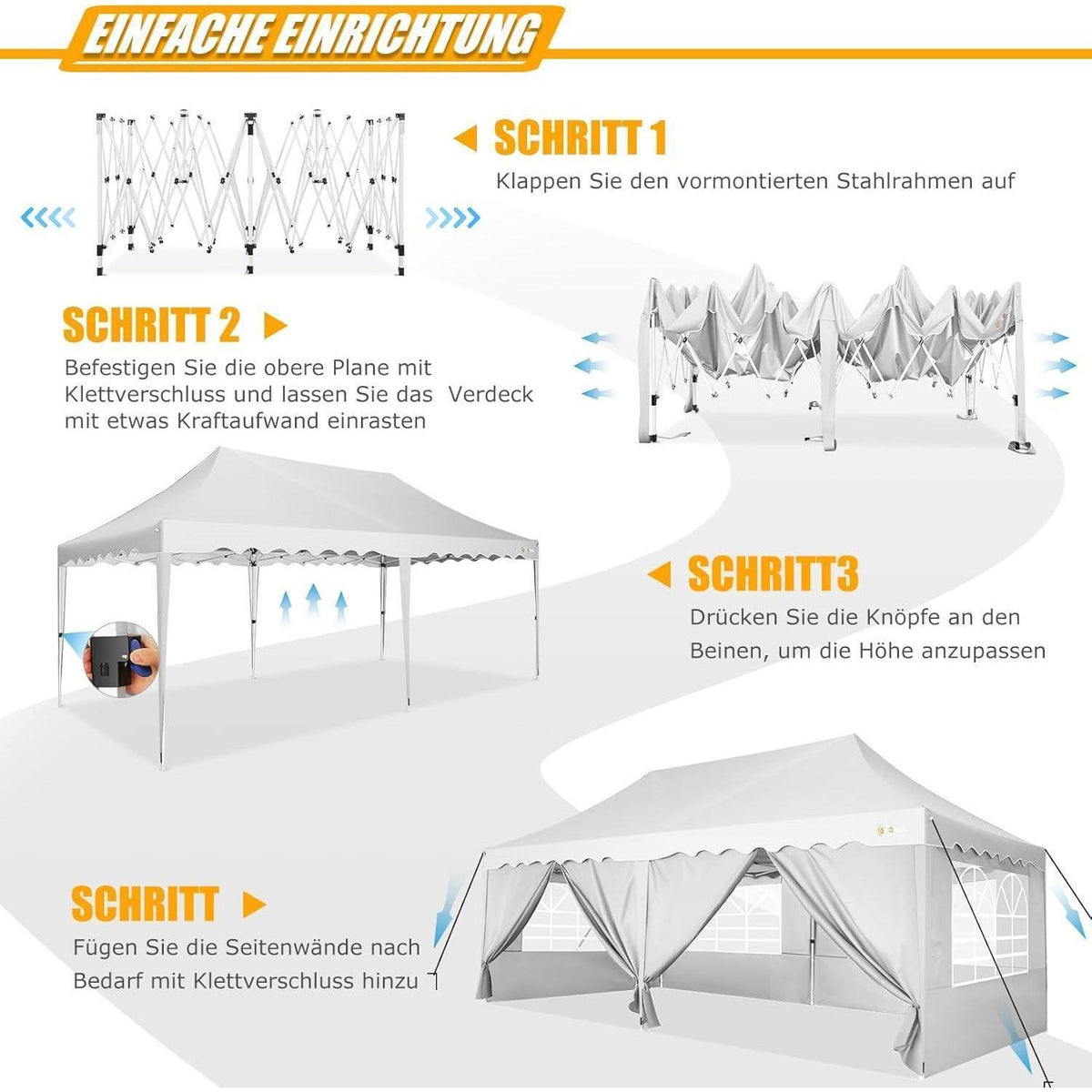 Faltpavillon 3x6m mit Seitenwänden – Wasserdicht & Stabil