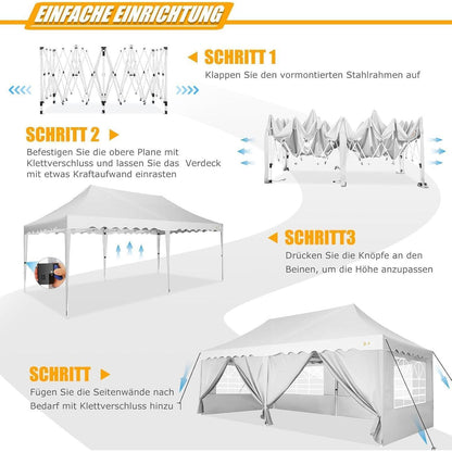 Faltpavillon 3x6m mit Seitenwänden – Wasserdicht & Stabil