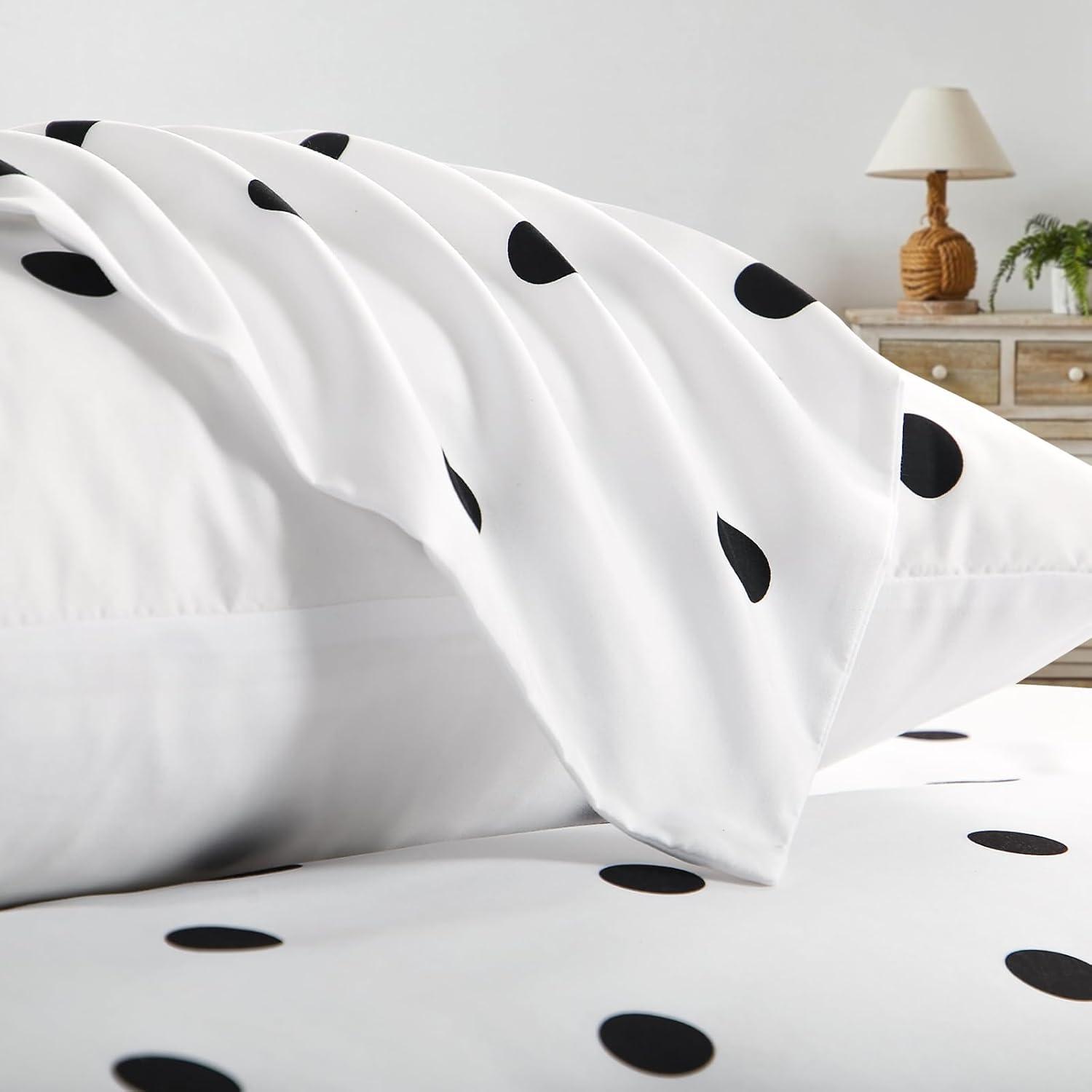 Bettwäsche 200x200 Weiß Polka Dot Mikrofaser 3tlg Set - Weich & Bügelfrei