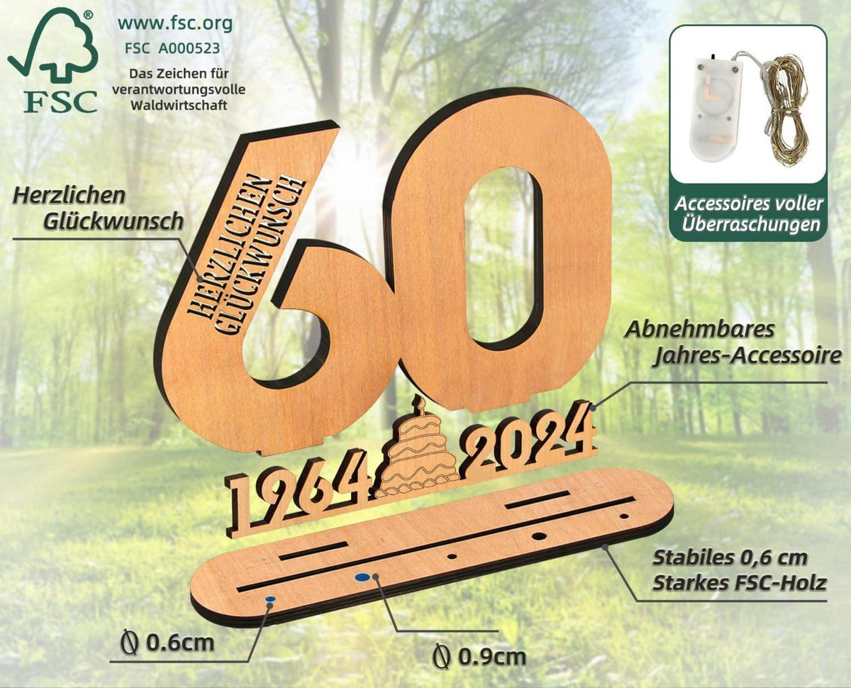 Originelles 55. Geburtstagsgeschenk LED Licht Holz Gästebuch